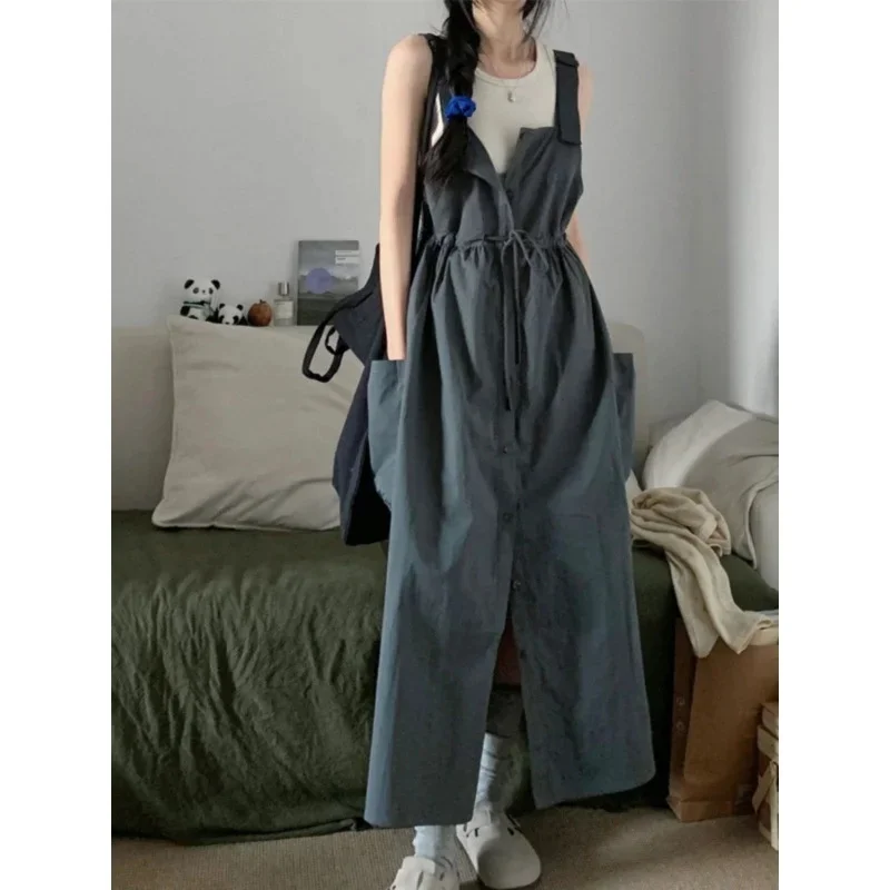 Casual Workwear Denim Suspender Skirt Set Sleeveless Inner Wear Vest Single-Buttoned Belted Waist Dress New Arrival Summer Wear