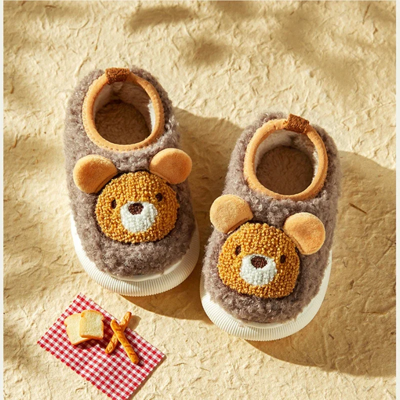 Pantuflas Child Winter Slippers Autumn Childcotton Shoes Cute Girl Shoe Cartoon Little Bear Boys Shoe Anti Slip Plush Kids Shoes