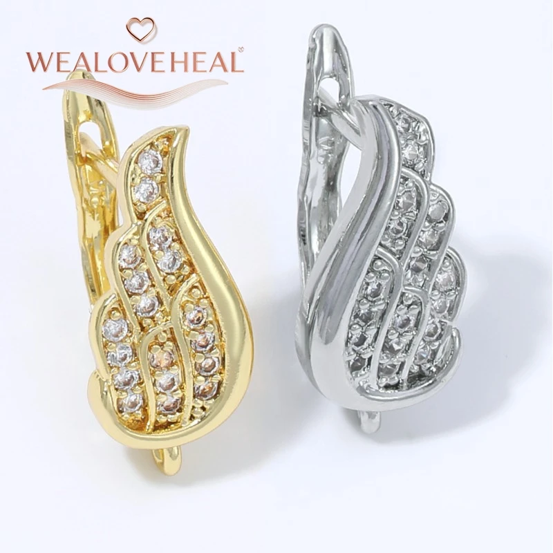 schmuckherstellung zubehör, Mikro-Pavé Zirkonia Flügel-Ohrringhaken, 18K vergoldeter Messing Engel-Ohrdraht für DIY Ohrhänger-Bastelbedarf – Detail 16