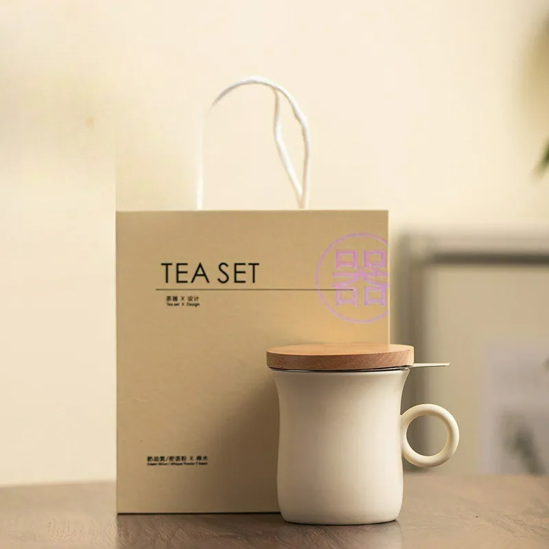 

New Ceramic Cream Yellow Tea Cup with Lid Office Personal Use Mug Infuser Strainer Souvenir Gift for Coworkers Friends Family