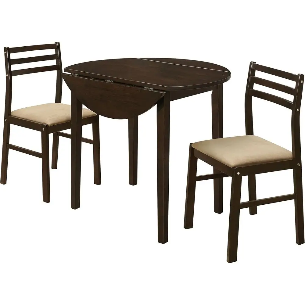 

3-Piece Wooden Dining Set with Extension Table and Ladder Back Chairs in Puccino and Tan