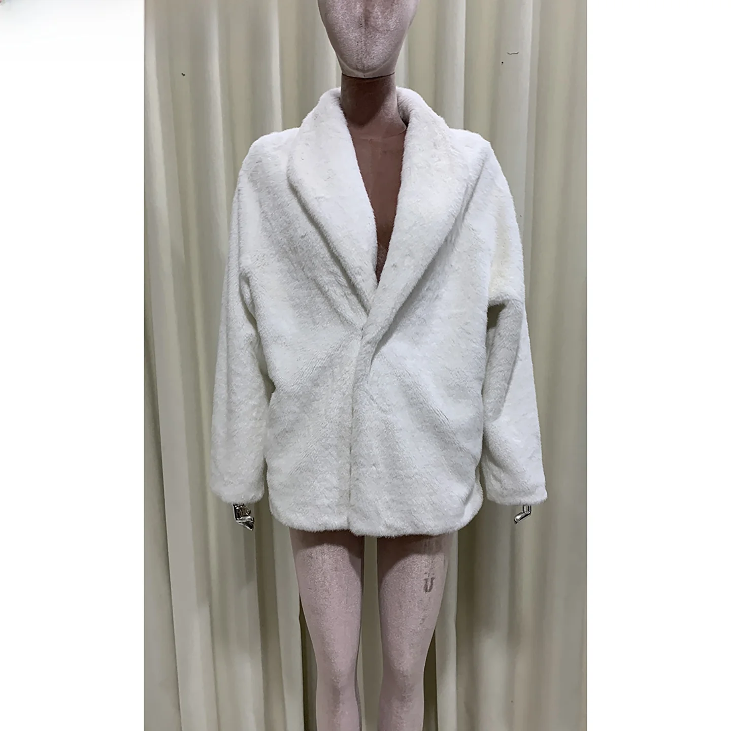 Nerazzurri Winter White  Fur Coat Women's Green  Collar Fluffy Eco-friendly Leather Warmth Pure Color Casual Outerwear