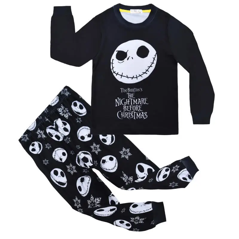 The Nightmare Before Christmas Jack Cartoon Comfort Loungewear Pajamas for Kid Halloween Black White Skull Print Cosplay Costume