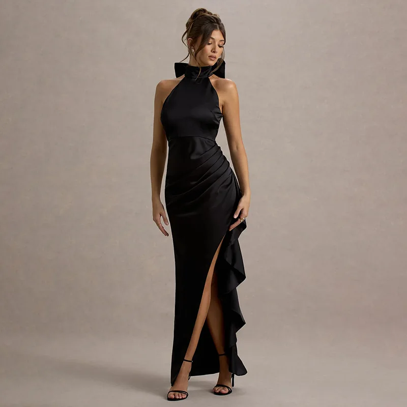 

Personalized Lace Slit Dress, New Senior Pleated Banquet Dress