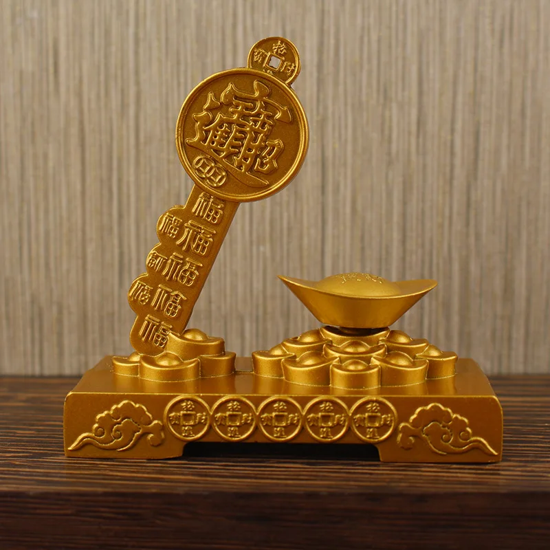 Sand Color Treasure Yuanbao Rotating Wealth-Attracting Gold Key Desktop Decoration Ornament