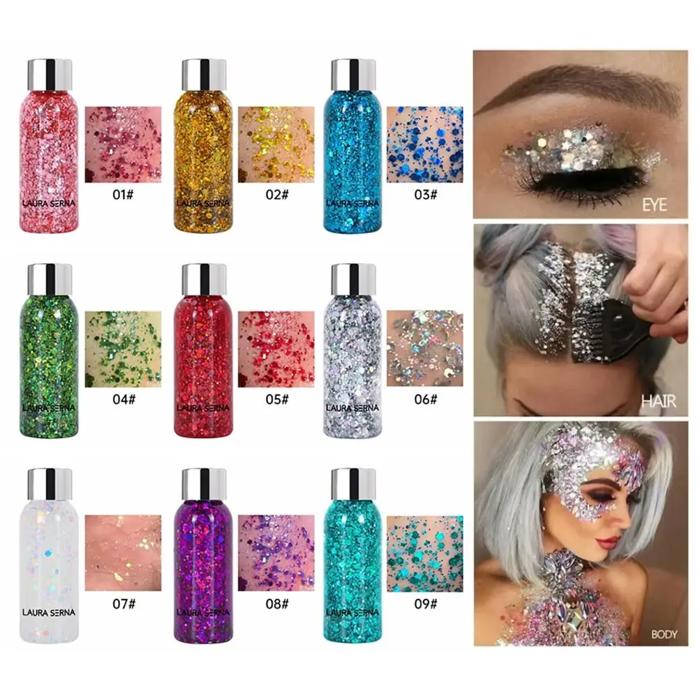 Gel, Sequins Face & Body Glitters Nail Hair Face Body Decoration Nine Colors Eye Glitters Cream Artistic Makeup