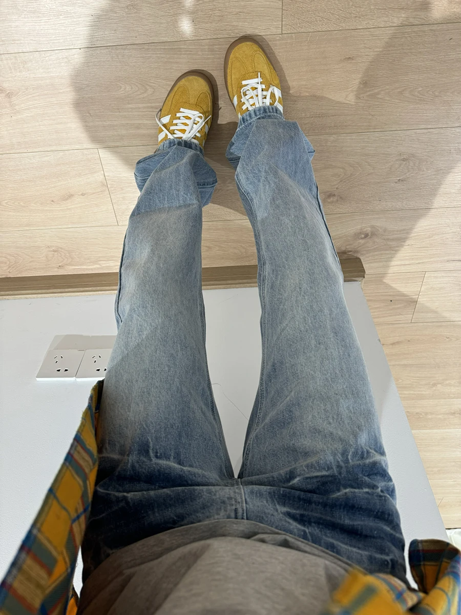 

Light Blue Lightning Cra Waed Straight Leg Jeans Men's Spring Autumn High Waist Bell Bot High Street Sle Jeans