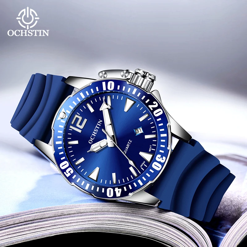 OCHSTIN Men's Retro Quartz Watch Silicone Strap Alloy Case Ideal For Business Commute Luminous Hand Wristwatch Gifts Male
