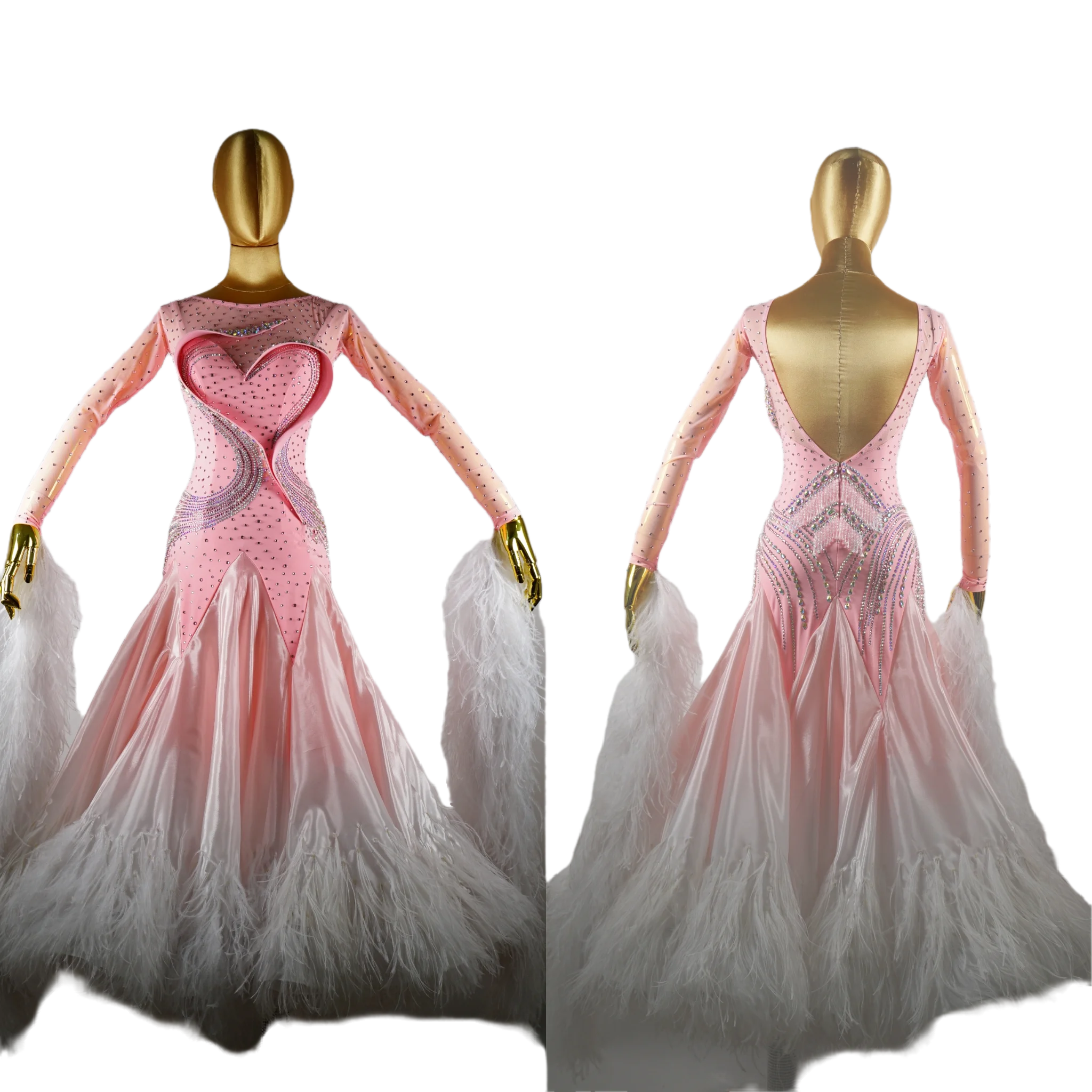 Whynot dança 3d pena personalizado ballroom valsa flamenco padrão dança vestido rosa competição rápido frete grátis