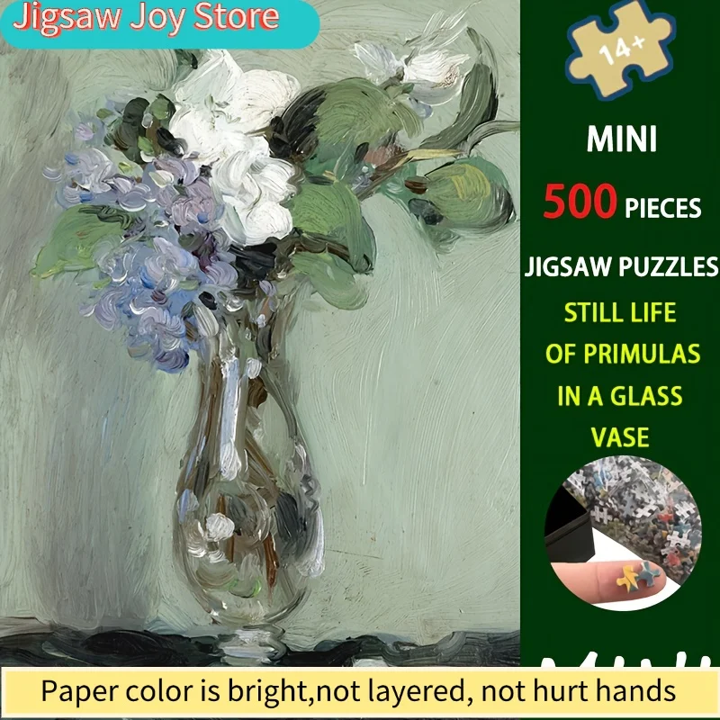 

Édouard Manet'S Still Life Featuring Primulas in a Glass Vase, a 500pcs Mini Art Puzzle Measuring 15X10 Inches, Crafted from P