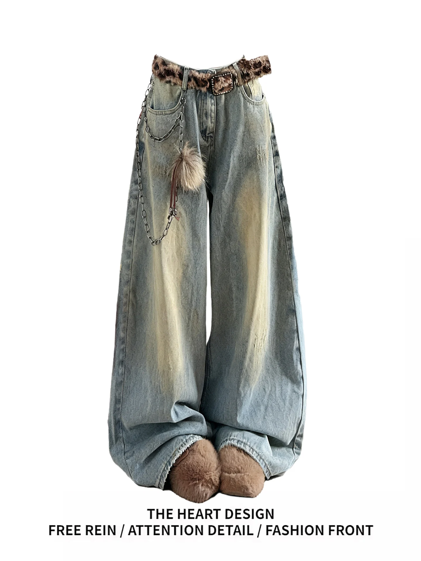 

Retro American Waed Denim Pants Women's Loose Wide Leg Jeans High Waist Casual Spring New Sle Blue Color Ladies Trousers