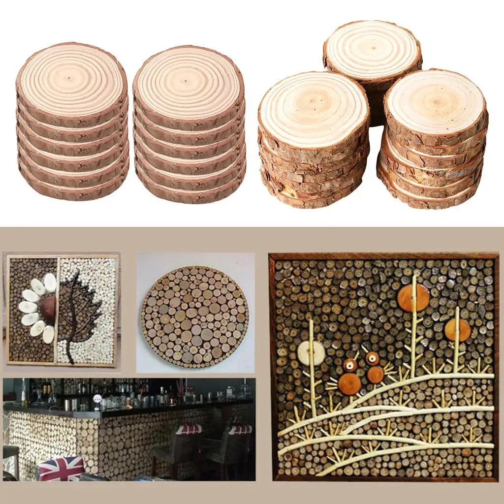 Unfinished Wood Slices Round Natural Pine Discs DIY Crafts Decoration