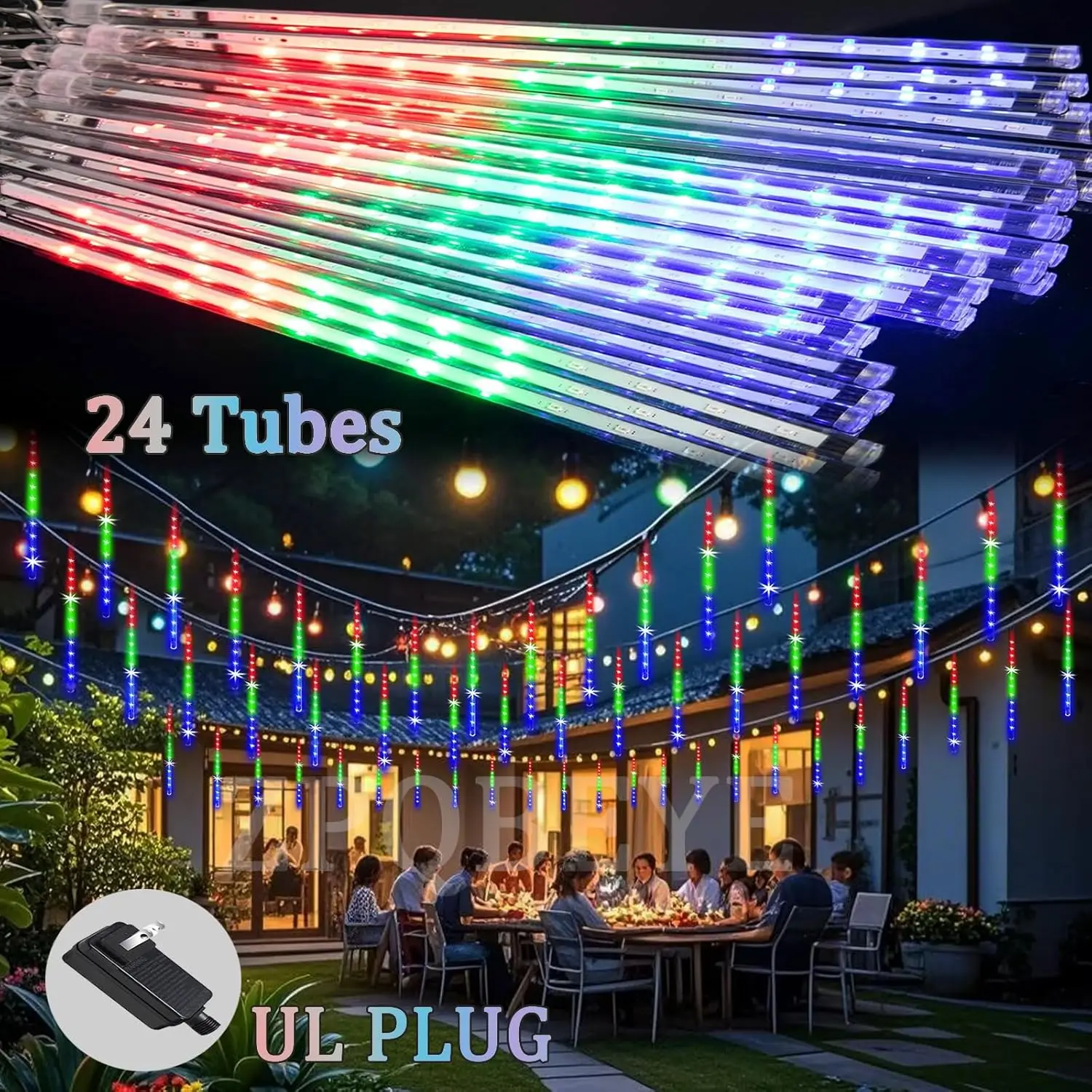 أضواء دش النيزك في الهواء الطلق أضواء عيد الميلاد 24-أنبوب 576 المصابيح تساقط الثلوج المطر المتتالية جليد ضوء لشجرة عيد الميلاد