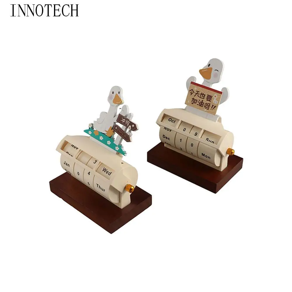 Ornamento artistico in miniatura Calendario con data perpetua Ornamenti da tavolo Agenda Planner Calendario da tavolo rotante Promemoria programma in legno