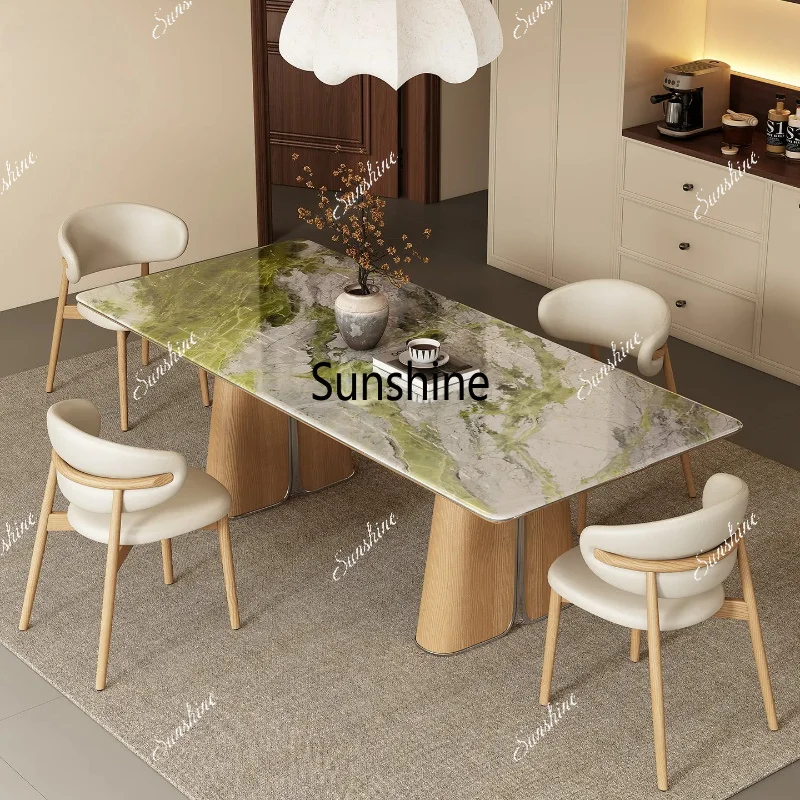 Design solid wood long dining table home glacier green custom simple modern
