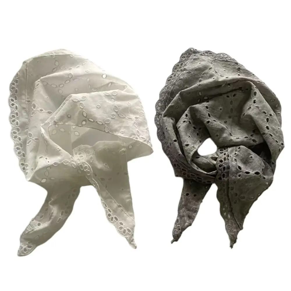 

New Lightweight Floral Triangle Scarf Korean Style Head Wrap Vintage Neck Scarf Thin Soft Cotton Linen Scarf Neck Wear