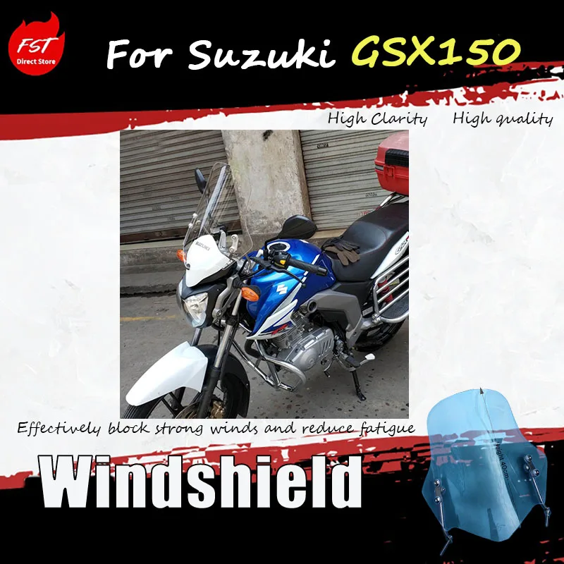 For Suzuki GSX150, the front windshield of the windscreen frame is made of imported glass and has an enhanced wind deflector.