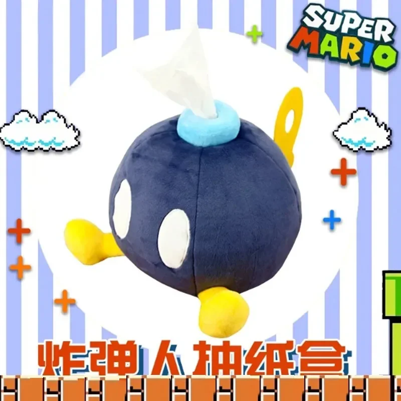 Super Mario Bros Bob-omb Tissue Box Anime Stuffed Doll Paper Towel Case Napkin Holder Kawaii Cuddly Toy Car Tissue Storage Box