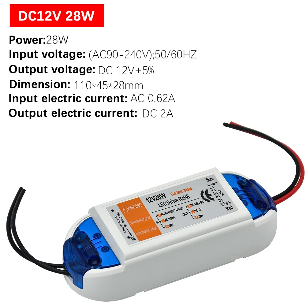 12 zasilacz 12 V sterownik LED 18W 28W 48W 72W 100W AC 110V 220V do 12 V DC transformator oświetleniowy Adapter do taśmy LED CCTV