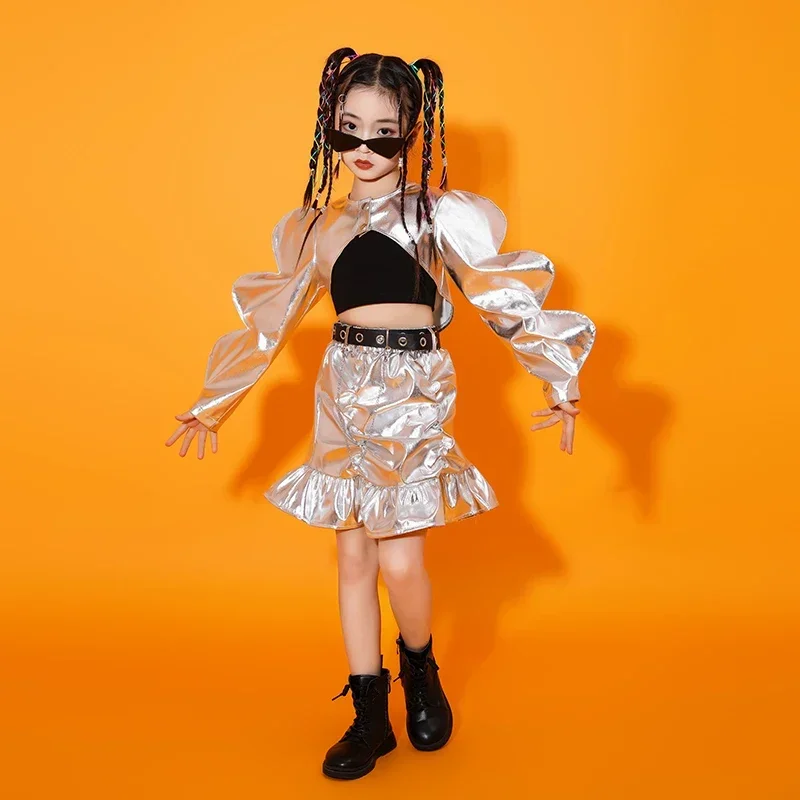 Traje de actuación de baile de Jazz de Hip Hop para niñas, disfraz de baile callejero deslumbrante, conjunto para niñas, traje de competición de pasarela de modelado