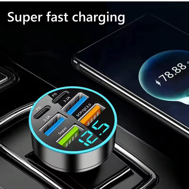 PD 6 In 1 Fast Charging Car Charger QC3.0 USB C Digital Display For iPhone Samsung Vivo OPPO Oneplus Car Mobile Phones Adapter - Image 4