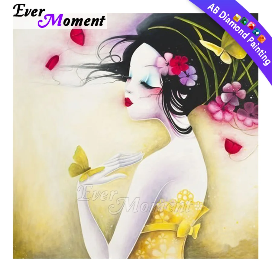 

Алмазная картина Ever Moment, японская женщина, 5D DIY, картина AB, наборы сверл, украшение для алмазной вышивки для дома, мозаика 3F243