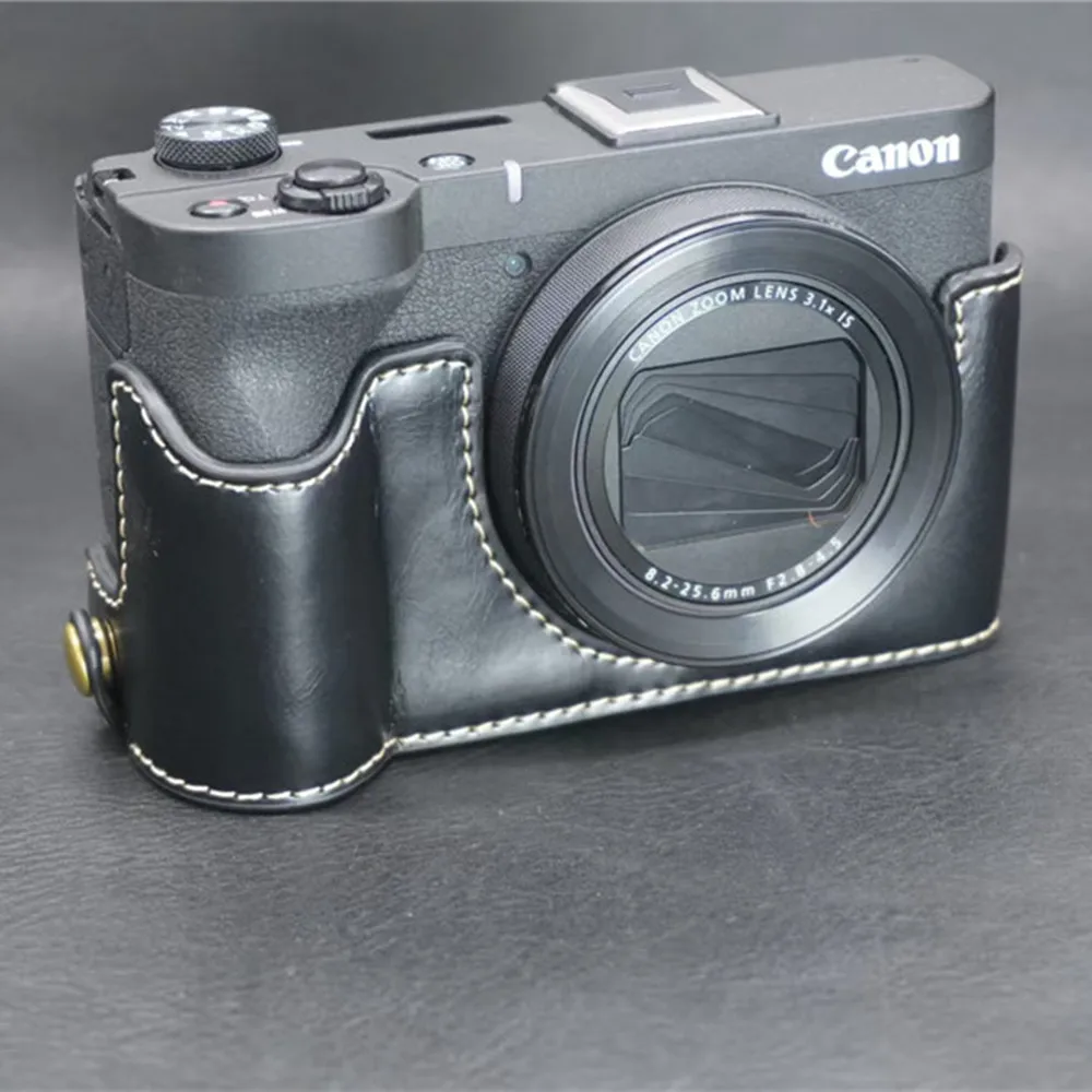 PU Leather Camera Half Case for Canon PowerShot V1 Battery Opening Bottom Cover