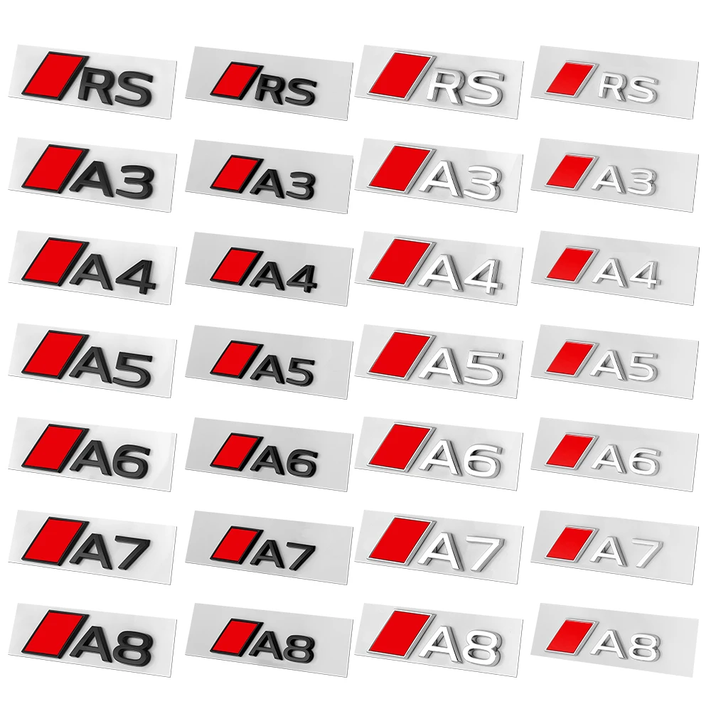 3D Aluminium Car Emblem Letters Stickers Auto Body Trunk Badge Decoration Decals For Audi RS A3 A4 A5 A6 A7 A8 Logo Accessories