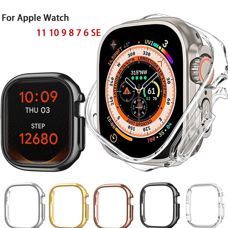 

For Apple Watch 44mm 40mm 38/42mm 41mm 45mm Plated Skeleton Cover Hard PC Bumper Case Frame for iWatch 11 10 9 8 7 6 SE 5Case