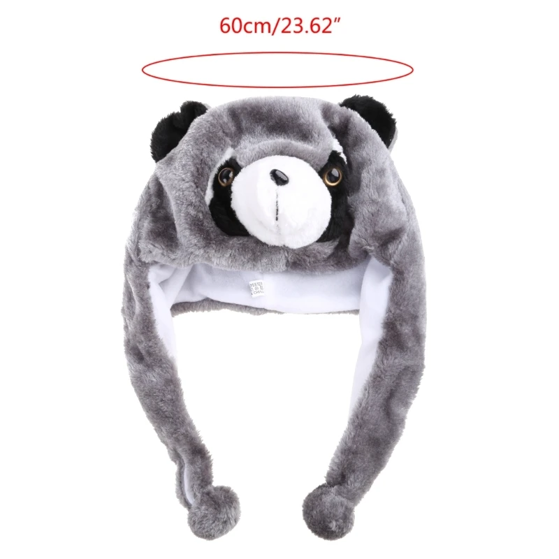 Winter Warm Raccoon Animal Hat Plush Pompom Cosplay Earflap and Fuzzy Snow Ski Beanie Cap