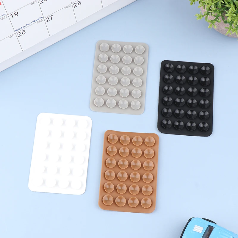 5pcs Rectangular 24 Sucker Silicone Suction Pad For Phone Power Bank Suction Cup Back Adhesive Rubber Fixation Mat Solid Color