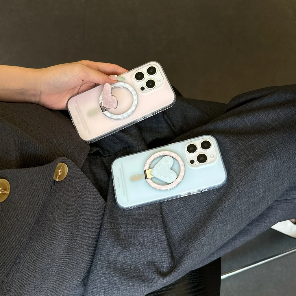 

Korean Style Simple Pink Blue Bowknot Love Heart Folding With Holder Magnetic Phone Cover Case for iPhone 16 15 14 13 Pro Max