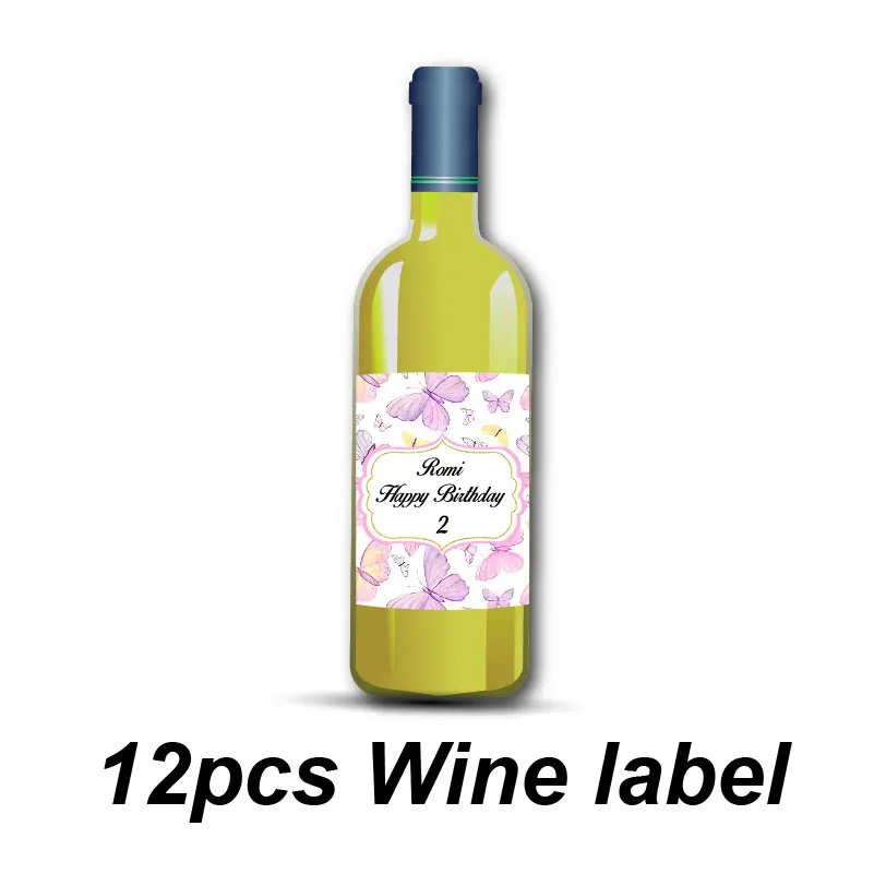 Etichette personalizzate per sacchetti di succo di farfalla ad acquerello bottiglia d'acqua sacchetto di patatine di vino cioccolato Candy Bar Tag Sticker decorazioni di compleanno