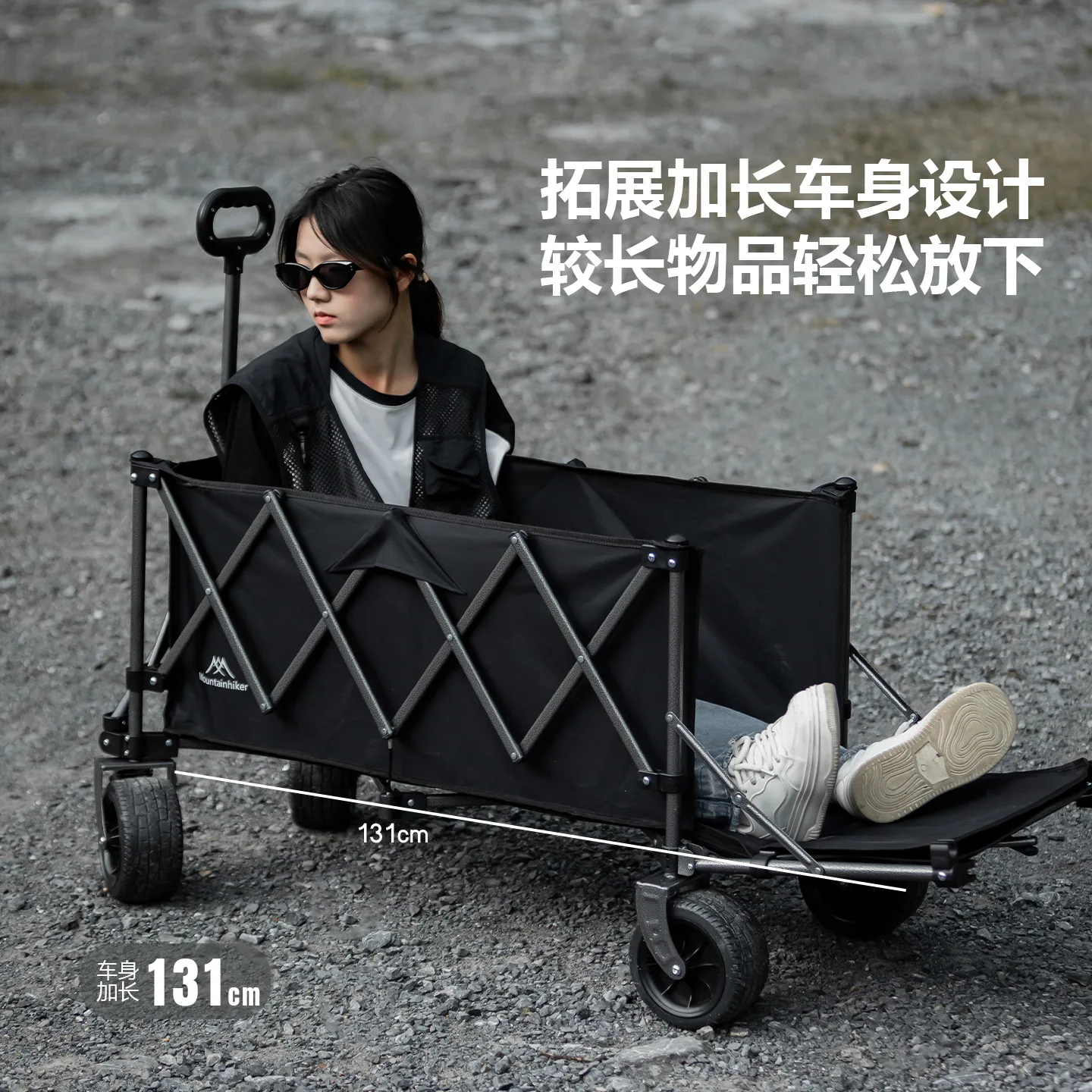 Large Capacity Black Folding Wagon Hand Cart for Camping Picnic Garden Tool Storage-Collapsible Trolleys