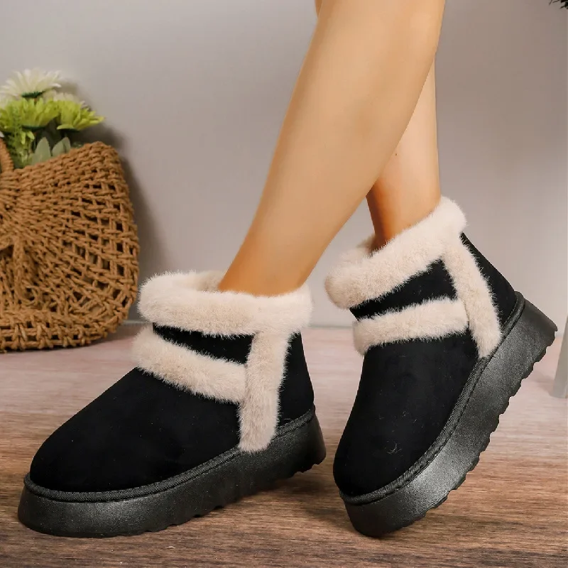 2024 Winter Women Short Plush Warm Snow Boots Casual Shoes New Suede Fur Chelsea Ankle Boots Flats Platform Ladies Shoes Botas