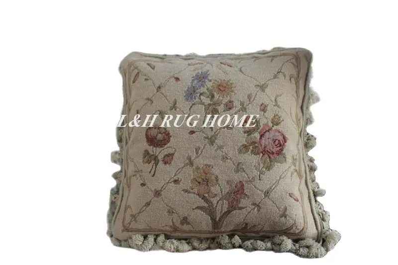 

FREE SHIPPING 18"X18" Handmade Needlepoint pillow Hand Knotted roses cushion NO INSERTION