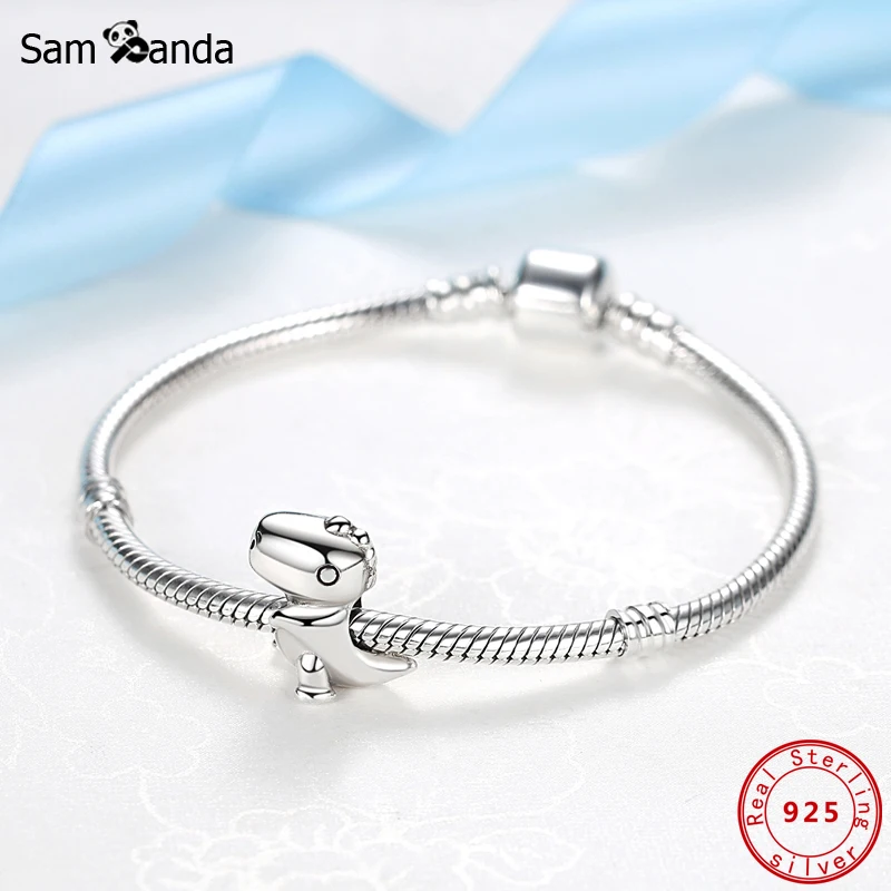 Originale 925 Sterling Silver Charm Bead Fit Pandora bracciali collane ciondoli dinosauro T-REX per le donne gioielli fai da te