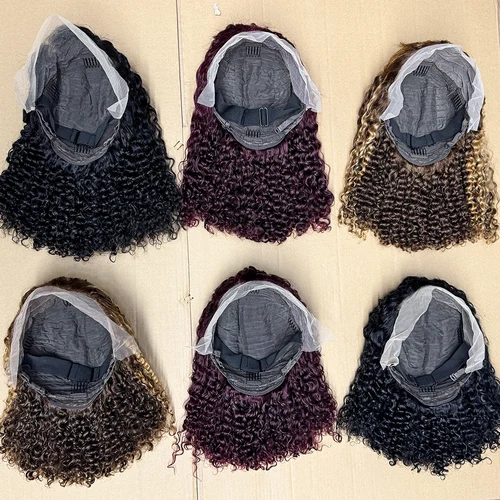 Imagen 2 del producto Pelucas Jerry rizadas de doble estiramiento, densidad del 280%, 13x4, encaje Frontal transparente, cabello humano, peluca de cabello humano rizado Pixie para mujeres negras