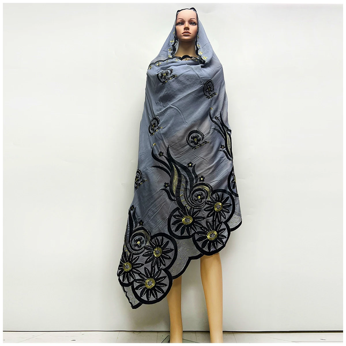 Muslim African Women Scarfs New Design Big Circle Design Big Embrodiery 100% Cotton With Grenadine Big Scarf for Shawls Pashmina