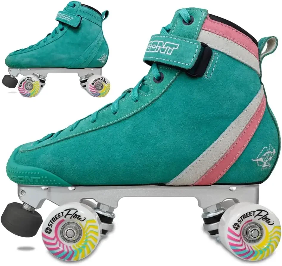 Parkstar Soft Teal Suede Roller Skates for Park Ramps Bowls Street - Rollerskates for Outdoor and Indoor Skating