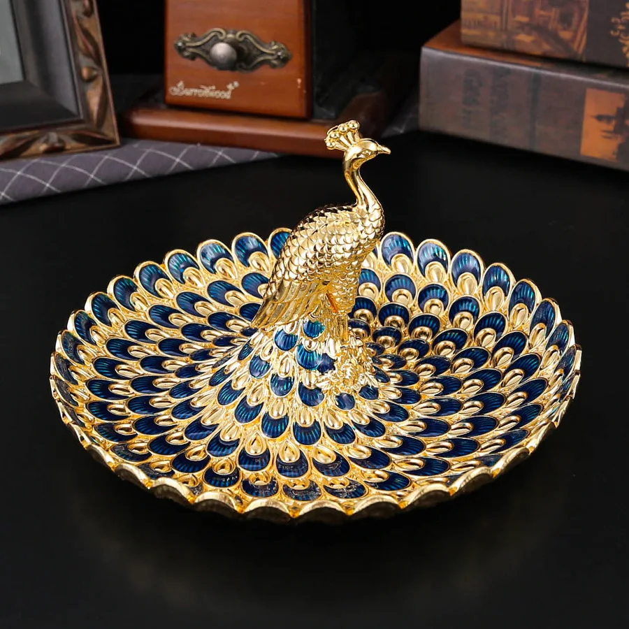 

Luxury Golden Peacock Fruit Tray, Palace Banquet Dining Table Snack Cake Food Storage Salver, Holiday Wedding Decoration Props