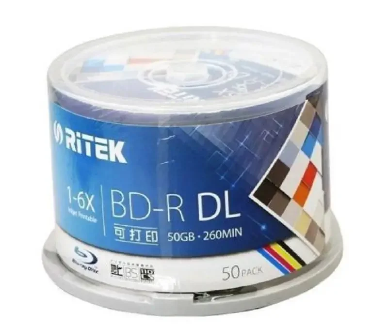 Ritek 50 Pack/one box A+ quality Blank White Surface Printable Blu Ray DL 1-6x Dual Layer 50GB BD DL Disc Spindle box