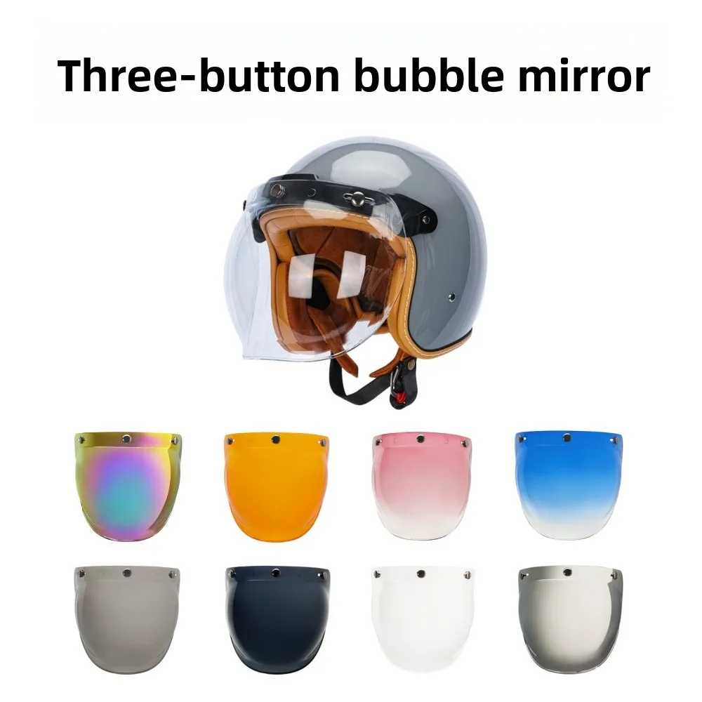 Bubble mirror universal retro helmet mask sun protection three-button Harley helmet lens high definition electroplating helmet