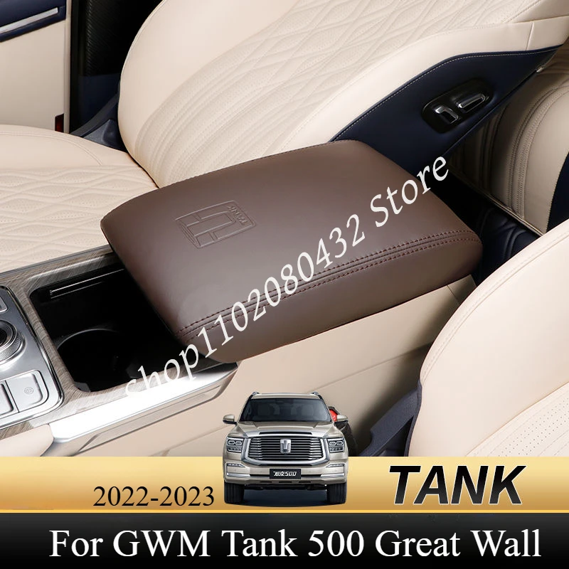 For GWM Tank 500 Great Wall 2022-2023 Flocking/Leather Auto Center Armrest Cover Car Central Control Armrest Box Surface Cover