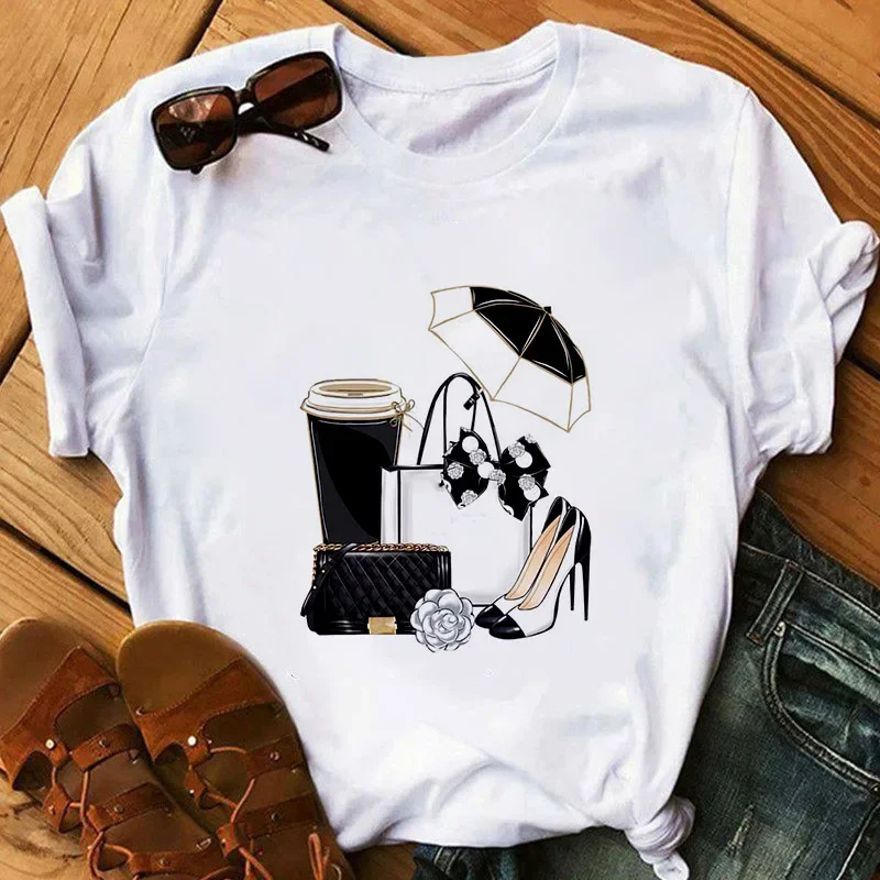 Perfume lipstick Print Tshirt Women Short Sleeve O Neck Loose T-shirt Woman Summer Ladies Tee Shirt Tops Clothes Camisetas Mujer