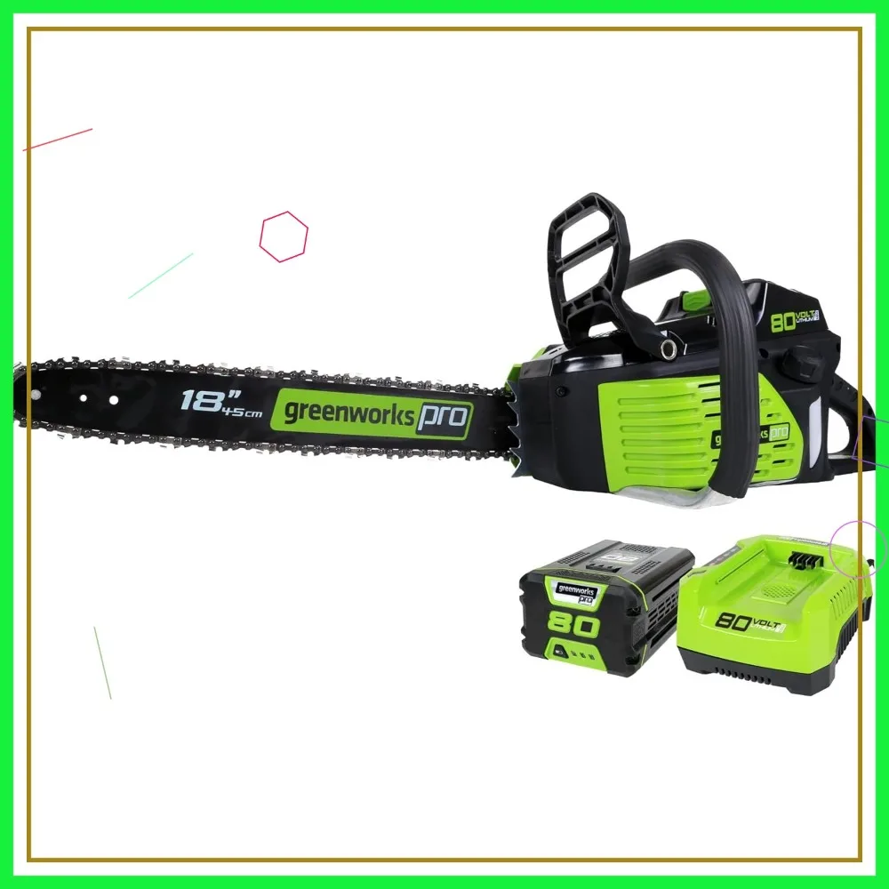 

Беспроводная цепная пила 80В 18 дюймов с бесщеточным двигателем для валки деревьев, обрезки веток, обрезки кустарников и заготовки дров, с аккумулятором 2.0 Ач и быстрым зарядным устройством