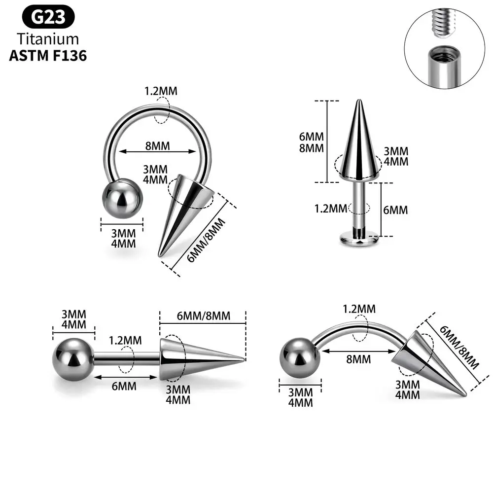 Bulk F136 Titanium Piercing Spike Ball Curved Barbell Septum Horseshoe Eyebrow Lip Tragus Helix Ear Piercing Jewelry