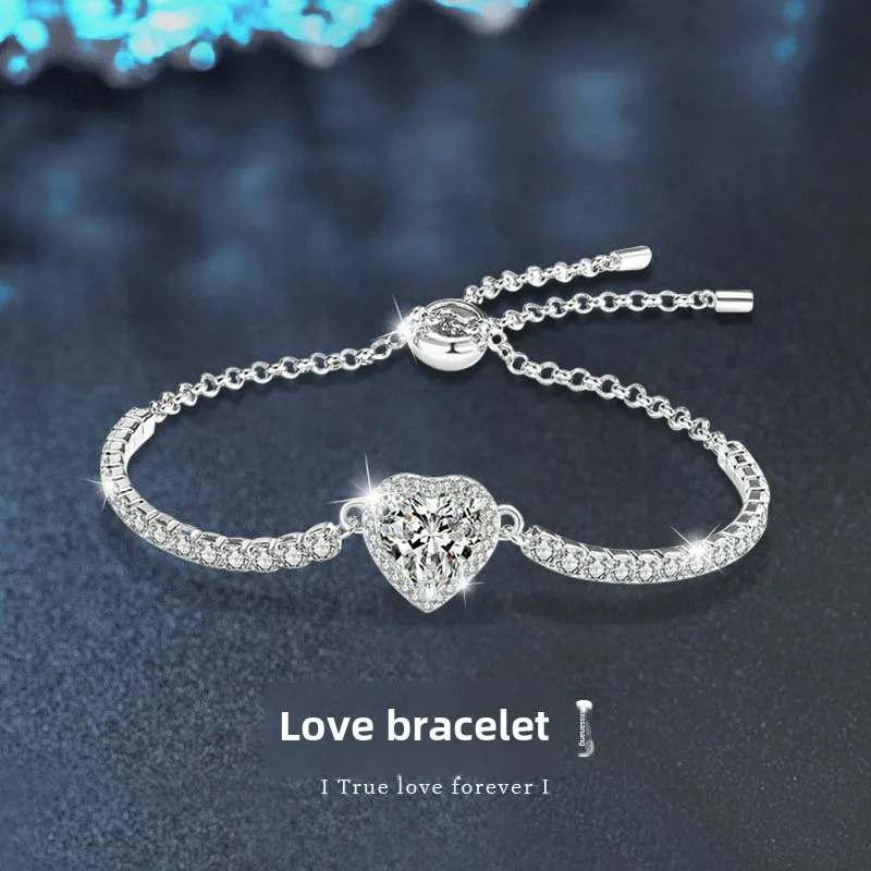 

Light luxury S925 sterling silver moissanite love heart bracelet for women, anniversary birthday gift