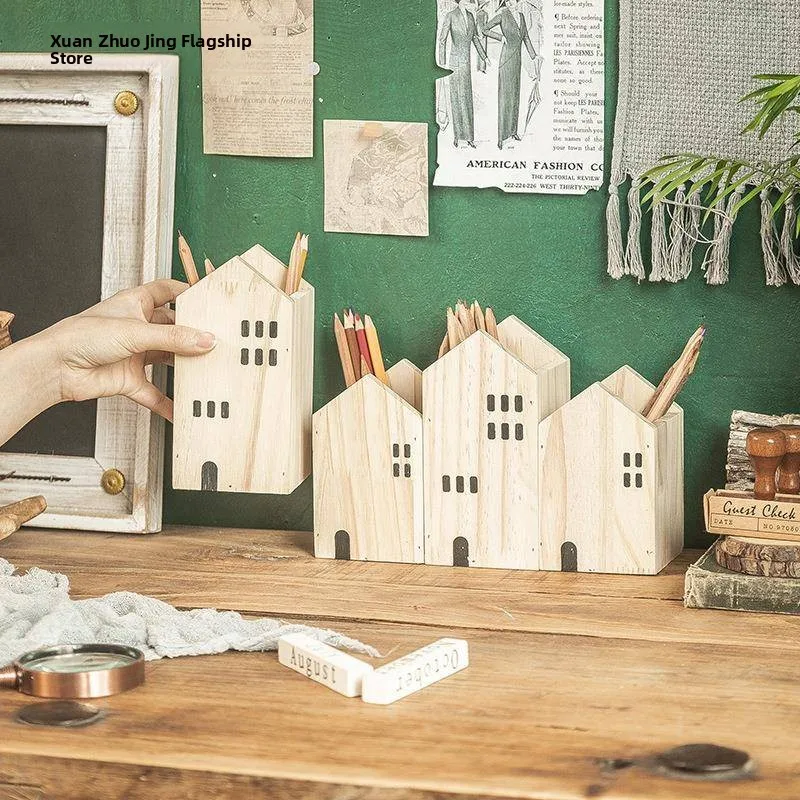 

Office Desk Organizer Box Japanese Vintage Style Wood Material Student Children's Miscellaneous Items Sorting Bin