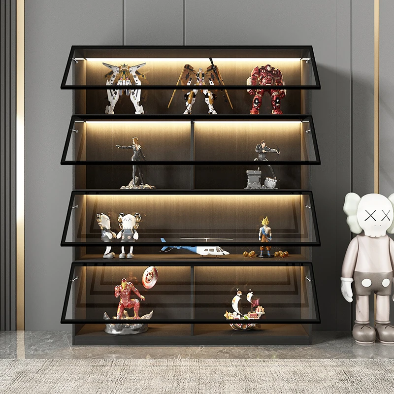 Solid wood figure display cabinet display cabinet Lego model storage cabinet custom household hydraulic glass door